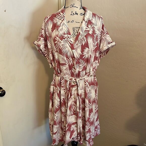 Torrid Palm Trees Print Design Button Front Collar Pockets Dress Vacation Resort - Picture 5 of 16